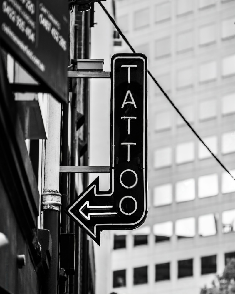 An arrow shows the location of best tattoo studio in patna, also written spellings of Tattoo